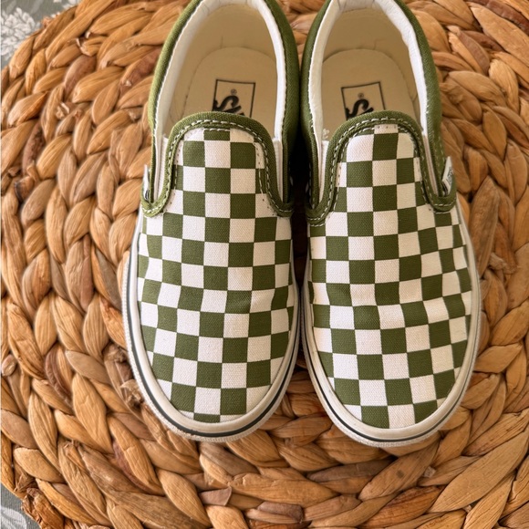 Vans Kids Olive Checkered Slip-On Sneakers - Picture 3 of 6